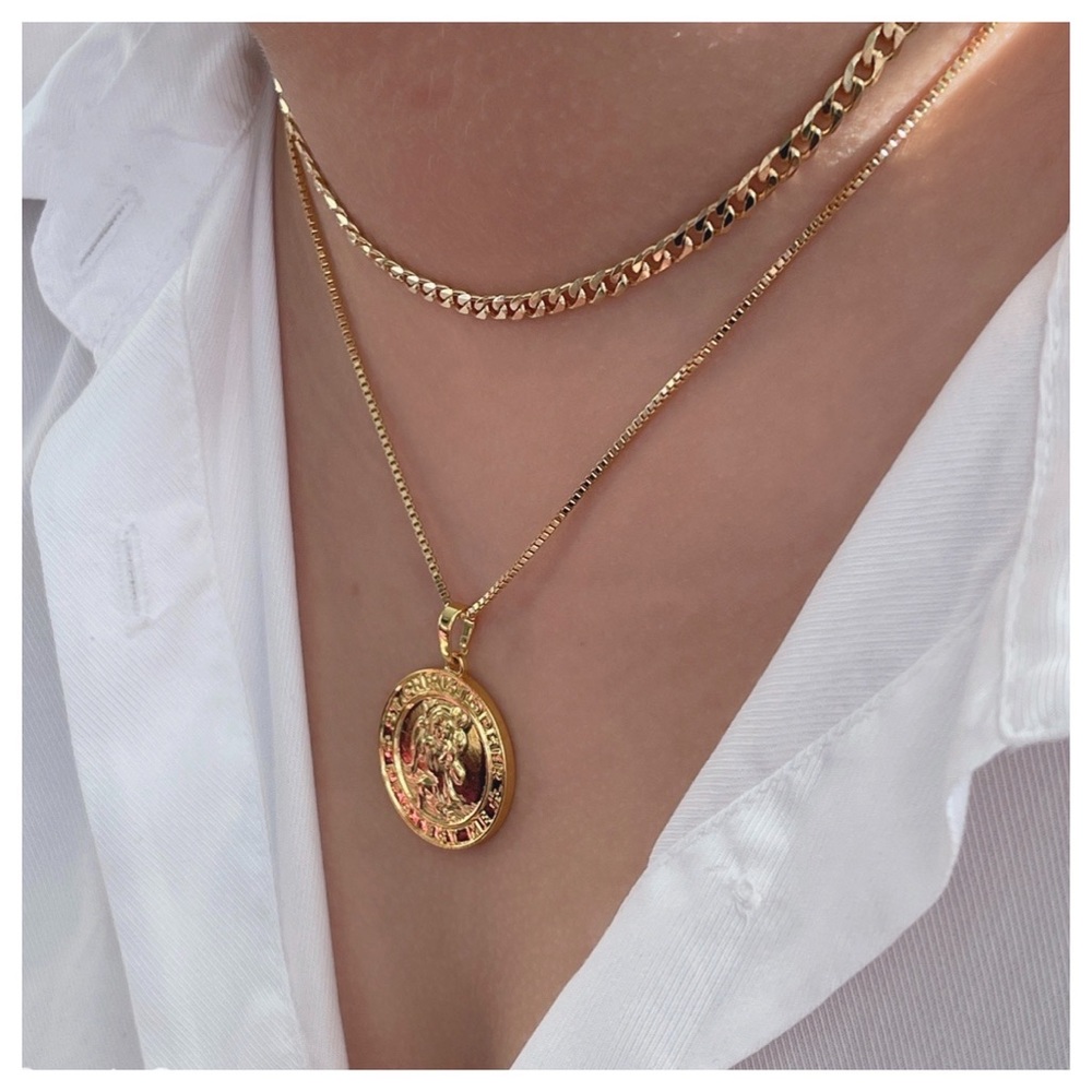 ST CHRISTOPHER COIN 18K GOLD FILLED NECKLACE